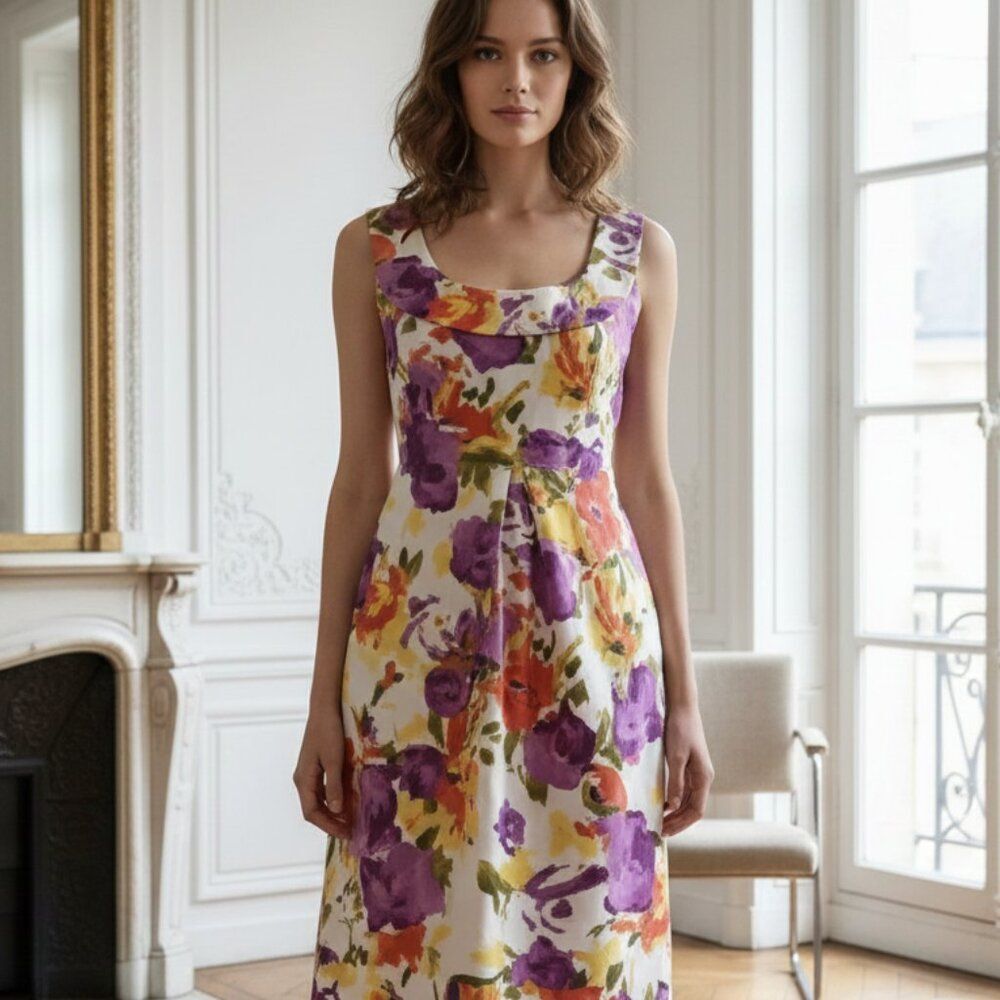 New Directions Sleeveless Floral Dress - Purple Red Yellow White - Size 10